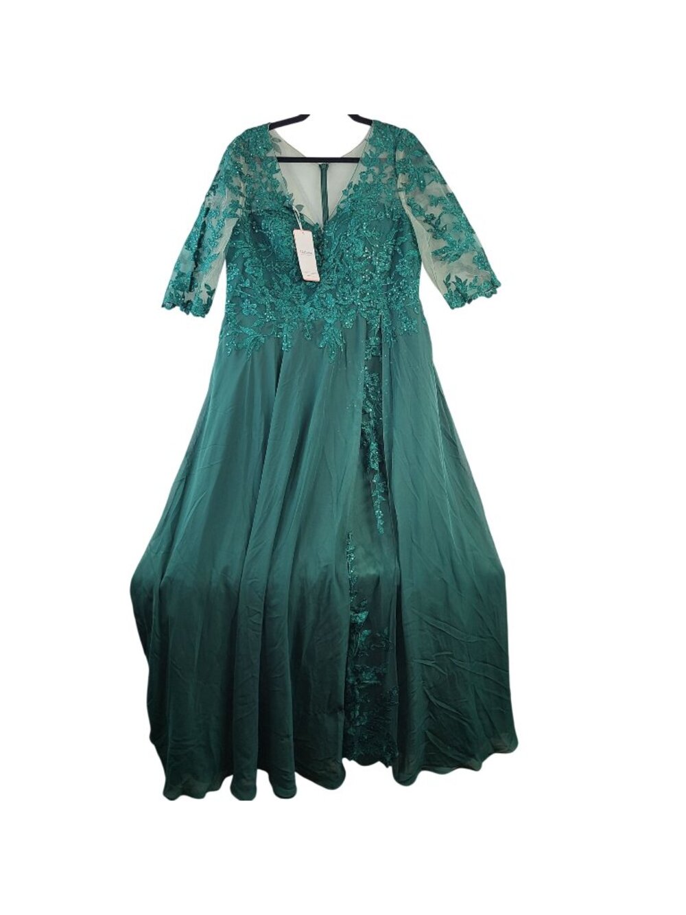 NEW JJ's House Elegant Green Lace & Tulle Gown Sequin Floral Embroidery Sz16W